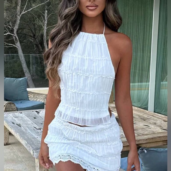 SHEIN Tops - White Halter Neck Smocked Top